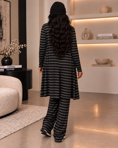 Stripe Tank Top & Pants Set With Cardigan