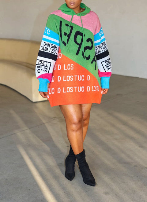 Hoodie Words Print Sweater