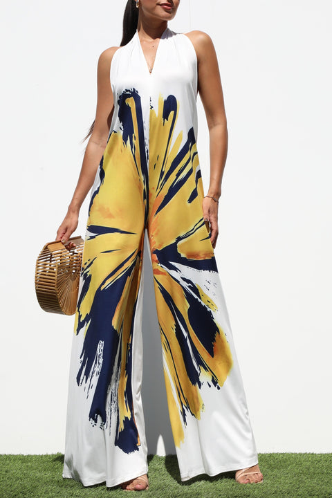 Front Printed Halter Jumpsuit