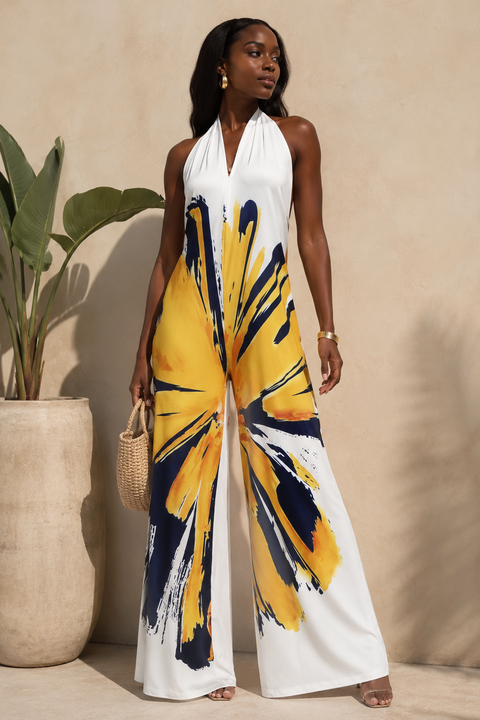 Front Printed Halter Jumpsuit