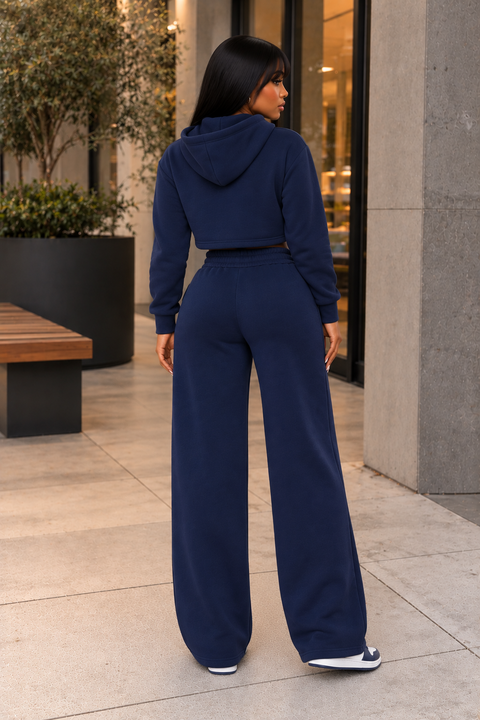 Fleece Hoodie Crop Top & Pants Set