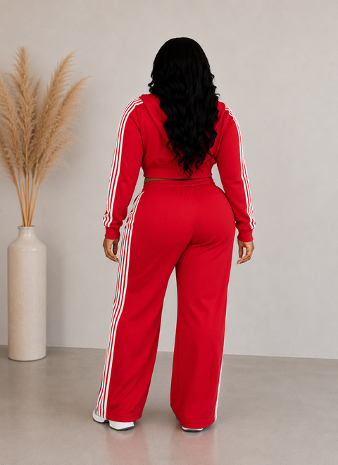 Side Striped Zip Up Top & Pants Set (Plus)