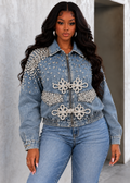 Stone Zip Up Denim Jacket
