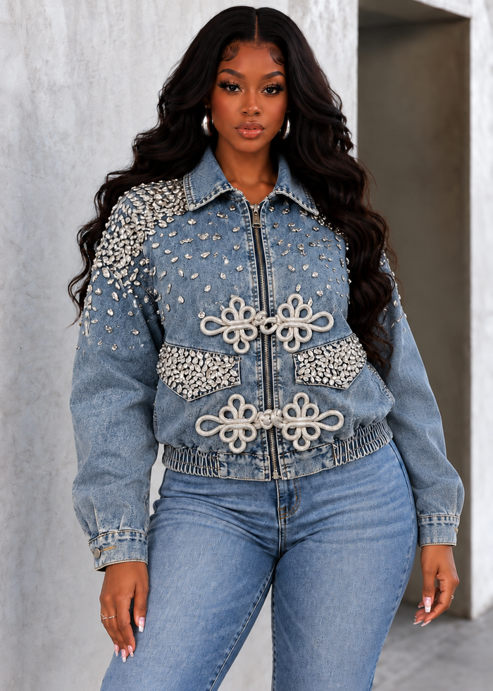 Stone Zip Up Denim Jacket