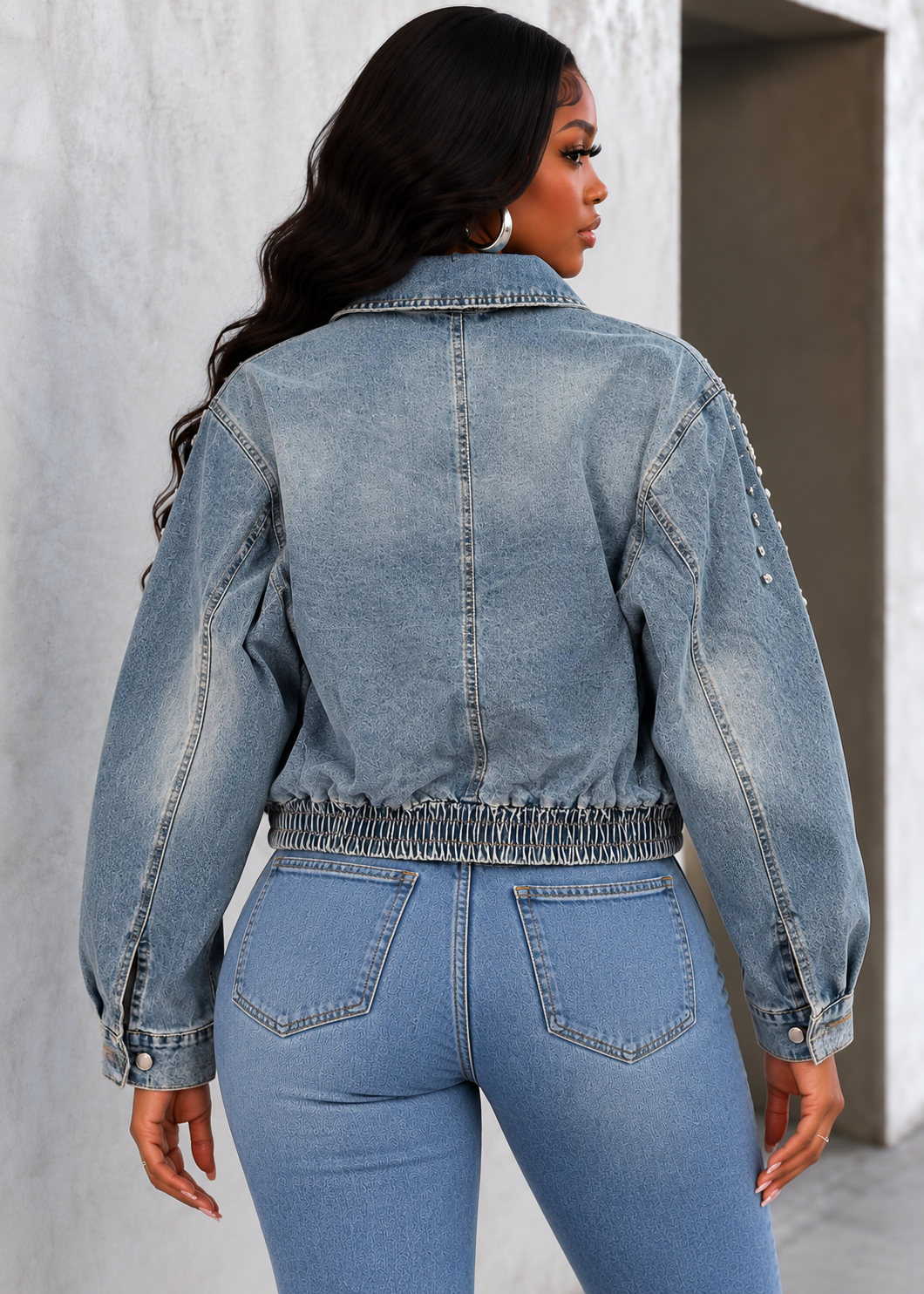 Stone Zip Up Denim Jacket