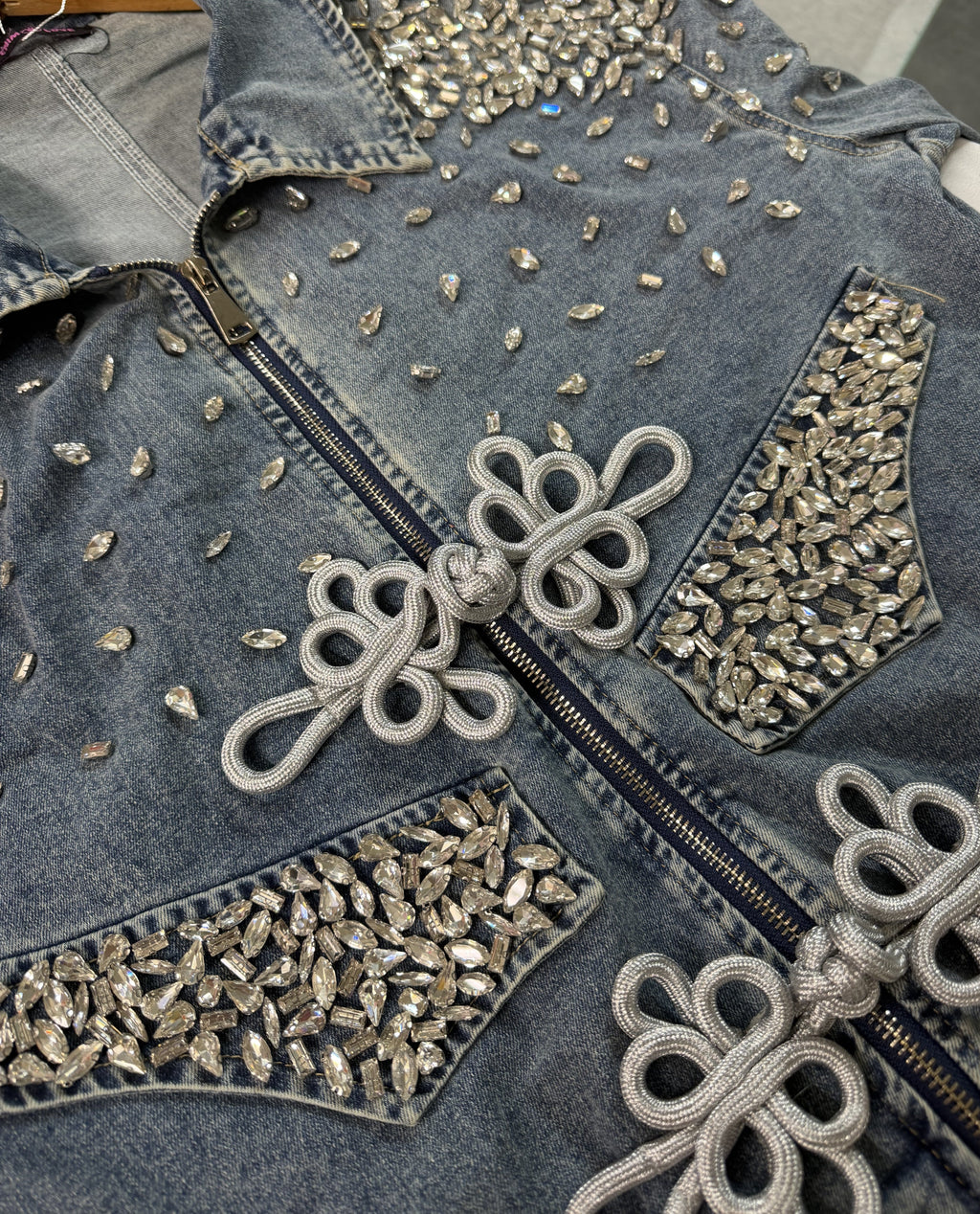 Stone Zip Up Denim Jacket