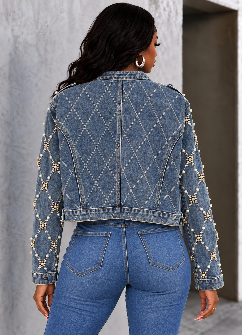 Pearl Gold Button All Stone Denim Jacket