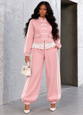 Frog Button Lace Trim Jacket & Jogger Set