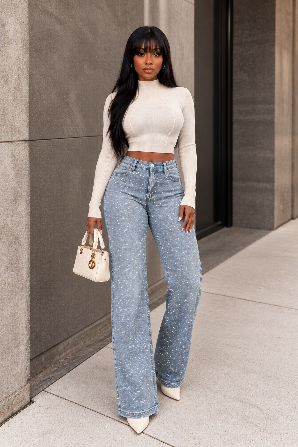 All Rhinestone Denim Jeans