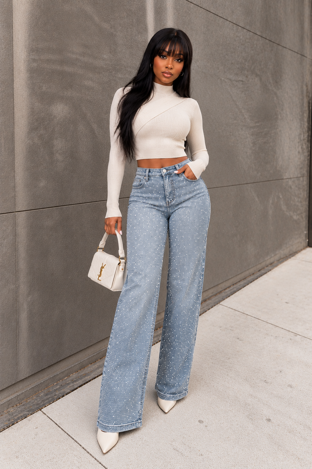 All Rhinestone Denim Jeans