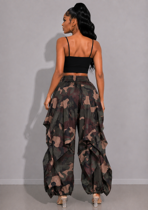 Printed Ruffle Drawstring Jogger
