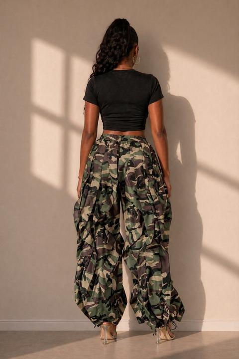 Printed Ruffle Drawstring Jogger