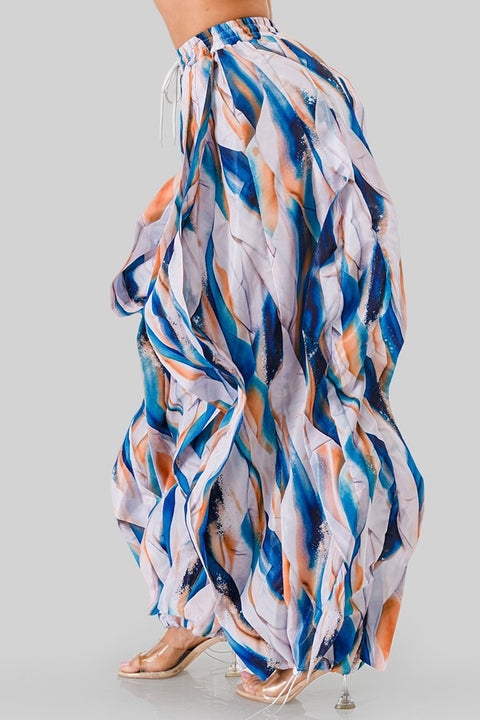 Printed Ruffle Drawstring Jogger