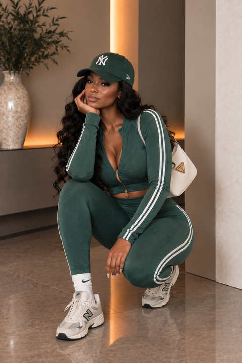 Rib Side Stripe LS Jacket & Leggings Set
