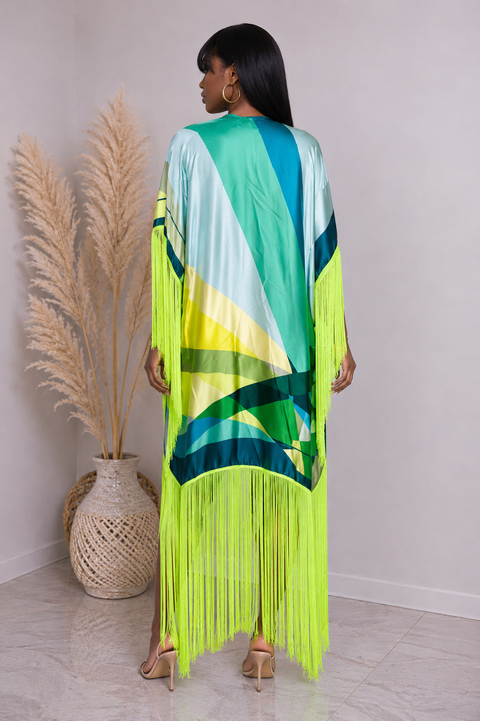 Printed Fringe Tube Cardigan