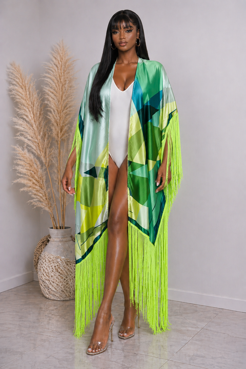 Printed Fringe Tube Cardigan