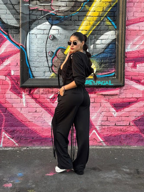 Fringe Open Detail Hoodie & Pants Set