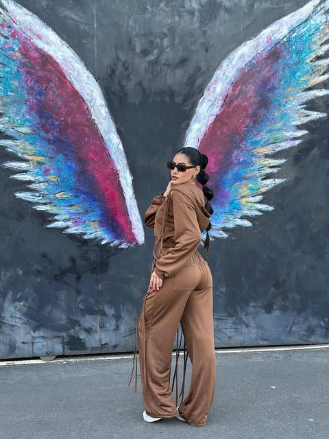 Fringe Open Detail Hoodie & Pants Set