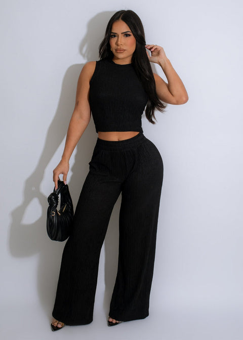 Wrinkle Texture Crop Top & Pants Set