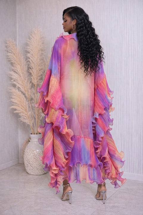 Printed Organza Ruffled Duster Cardigan
