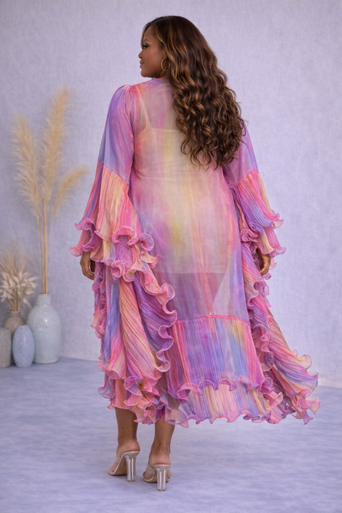 Printed Organza Ruffled Duster Cardigan (Plus)