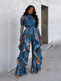 Mesh Top & Ruffle Jumpsuit Set