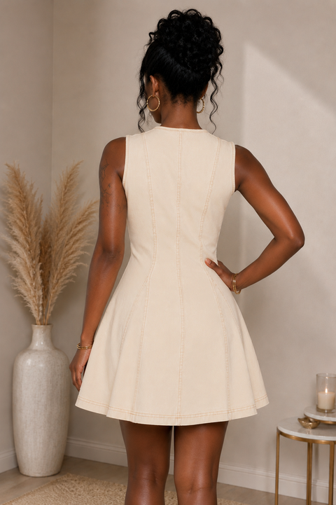 Natural Denim S/L Button Mini Dress