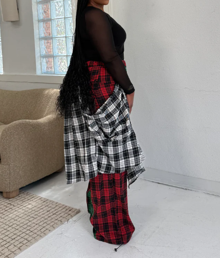 Colorblock Chess Plaid Zip Front Jogger (Plus)