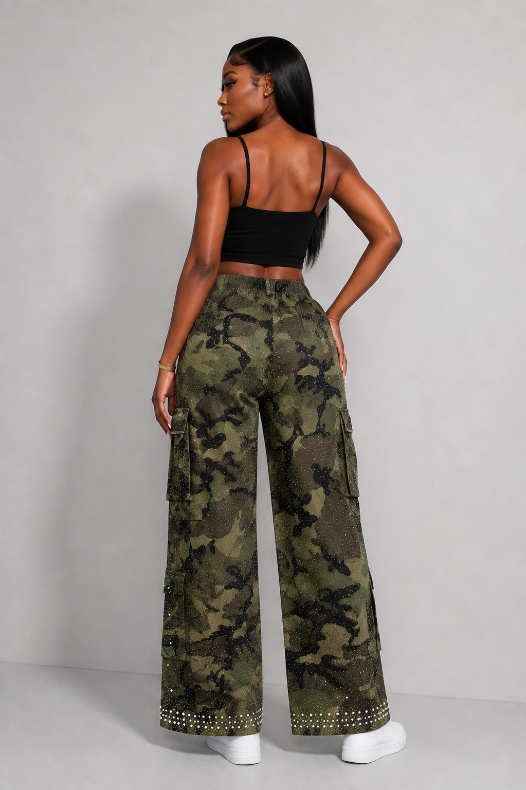 All Over Rhinestone Pearl Camo Pants