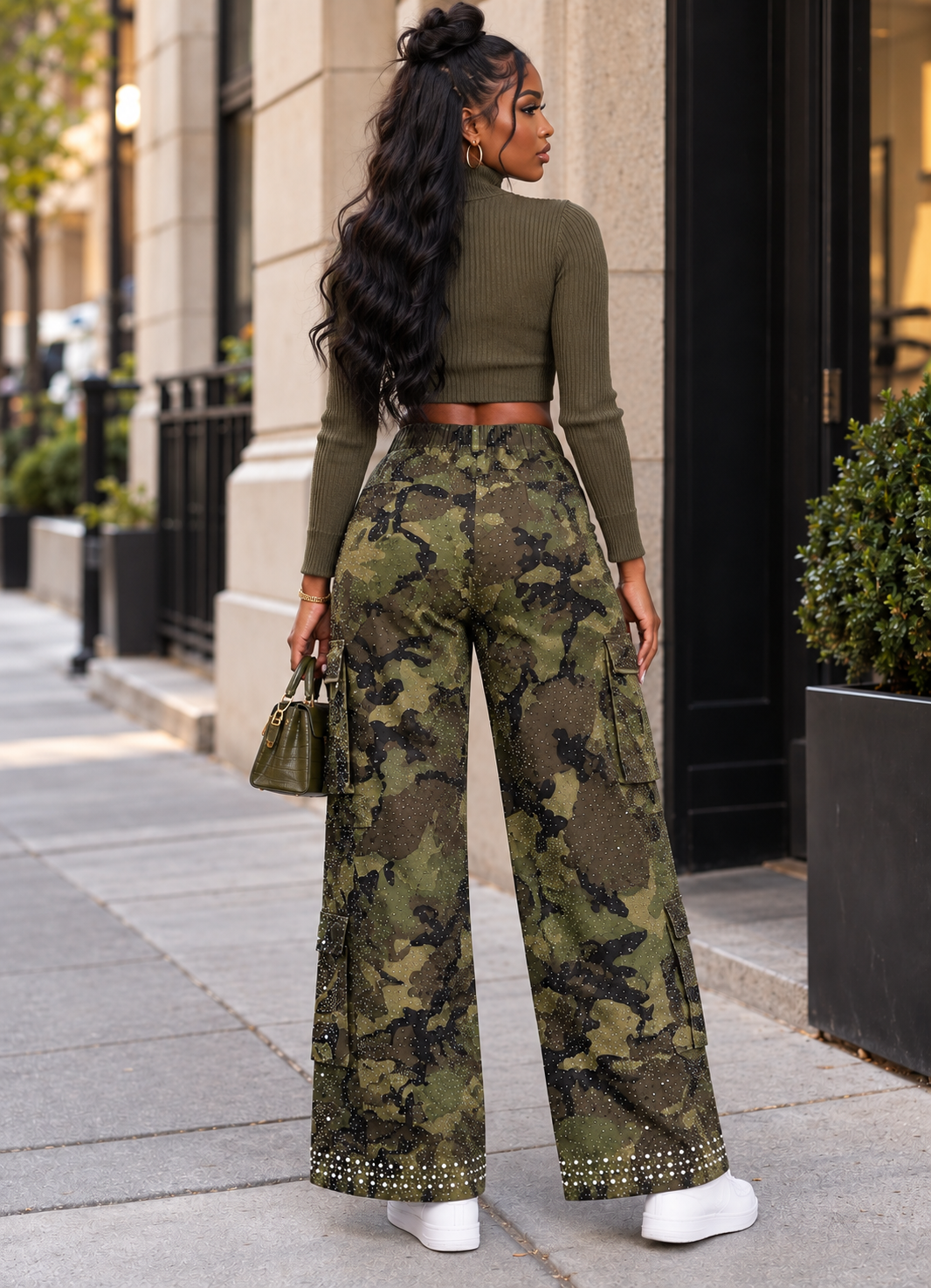 All Over Rhinestone Pearl Camo Pants
