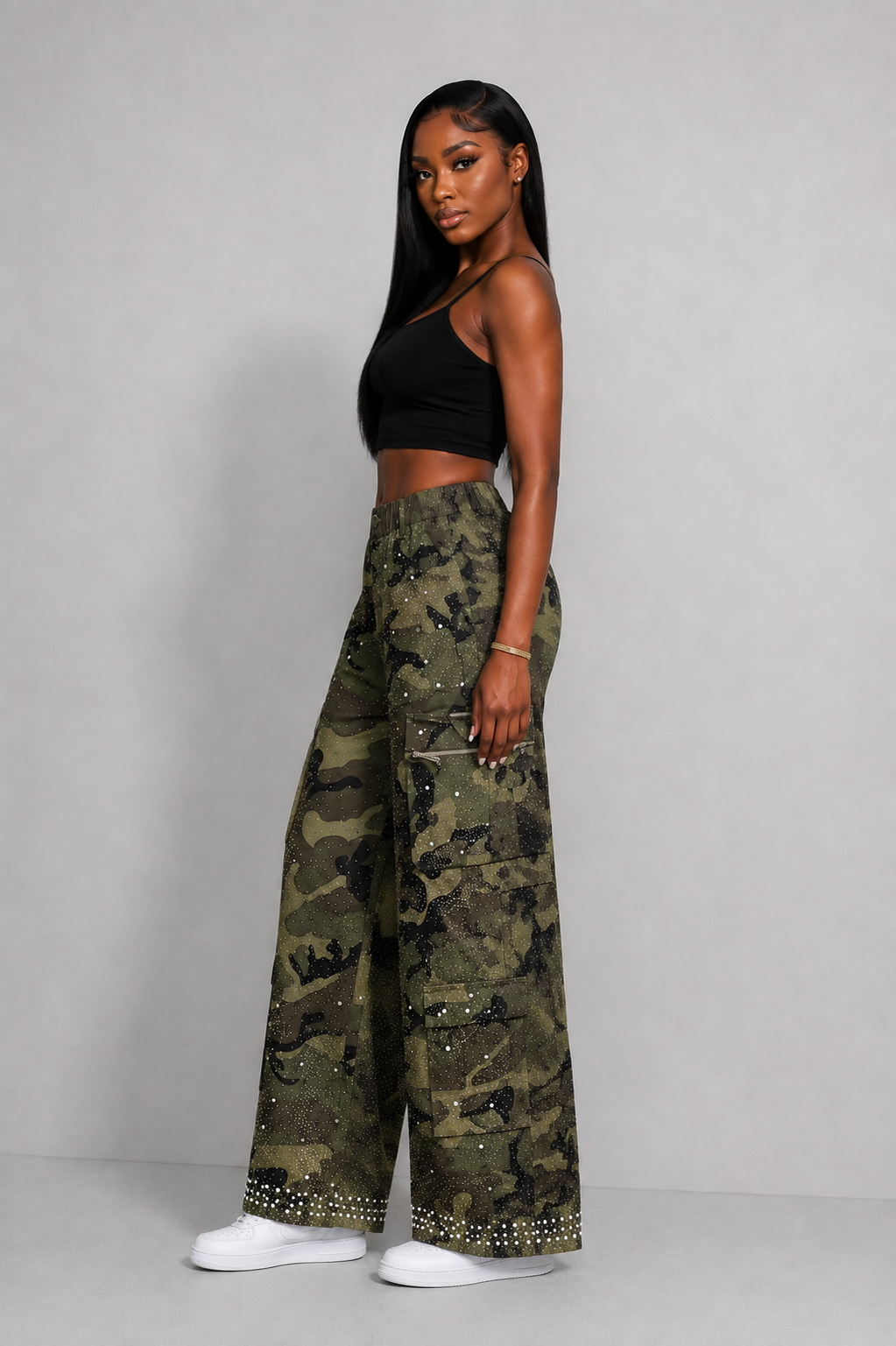 All Over Rhinestone Pearl Camo Pants