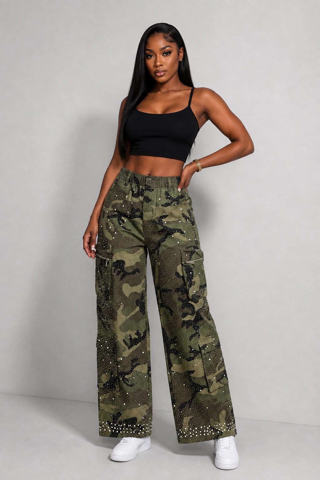All Over Rhinestone Pearl Camo Pants