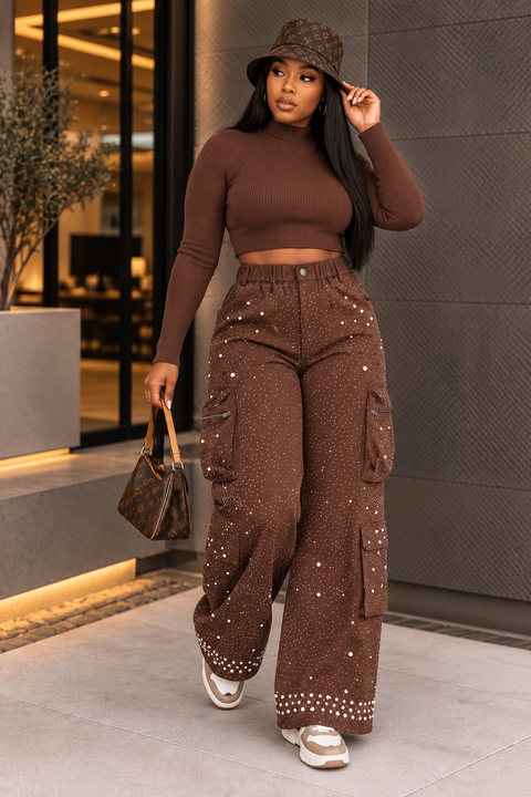 All Over Stone Pearl Cargo Pants (Plus)