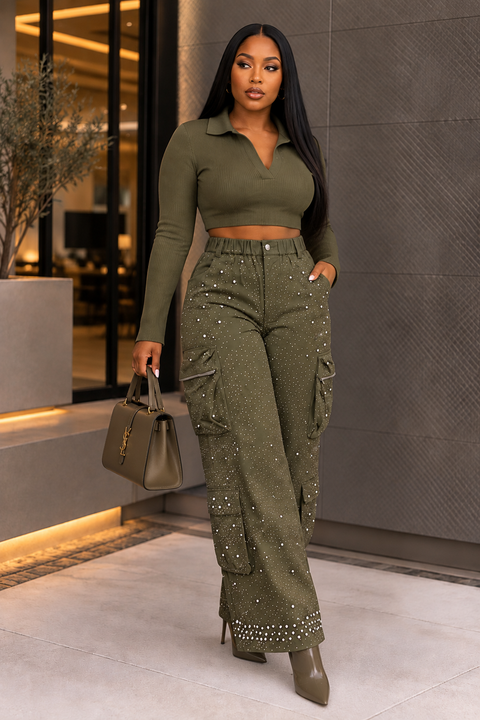 All Over Stone Pearl Cargo Pants (Plus)