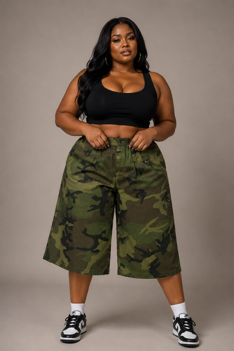 Camo Print Twill Jorts (Plus)