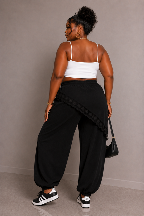 Lace Trim Folded Jogger (Plus)