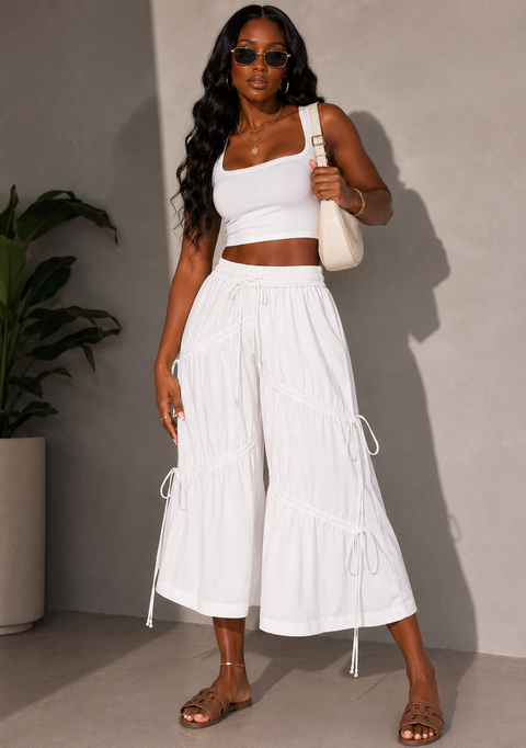 Drawstring Ruched Capri Pants