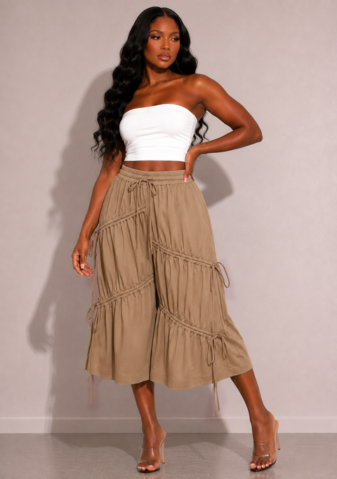 Drawstring Ruched Capri Pants