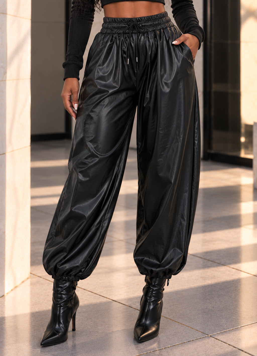 Faux Leather Balloon Joggers