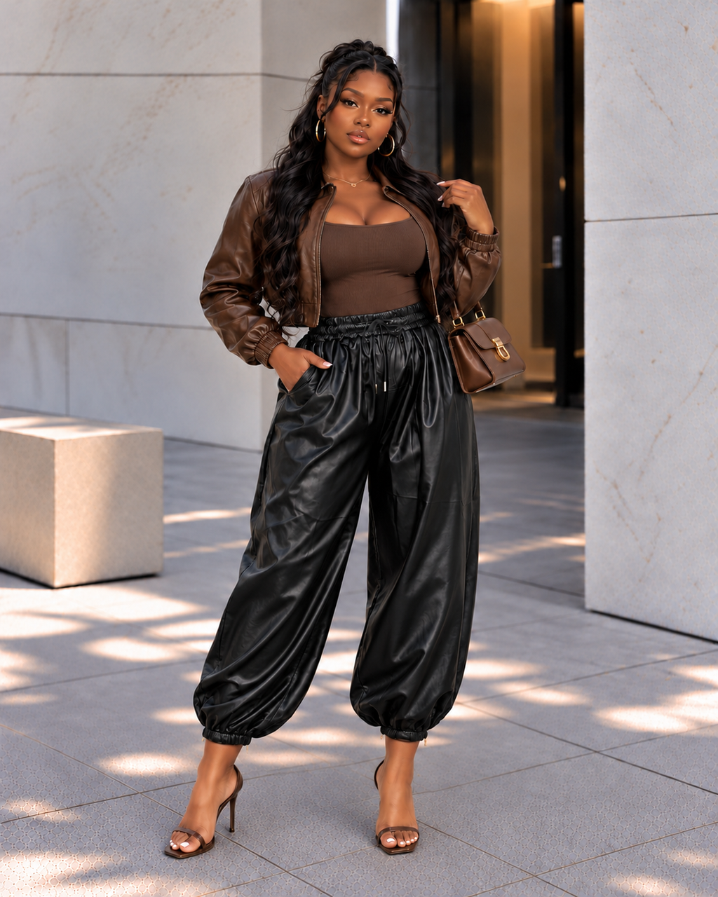 Faux Leather Balloon Joggers (Plus)