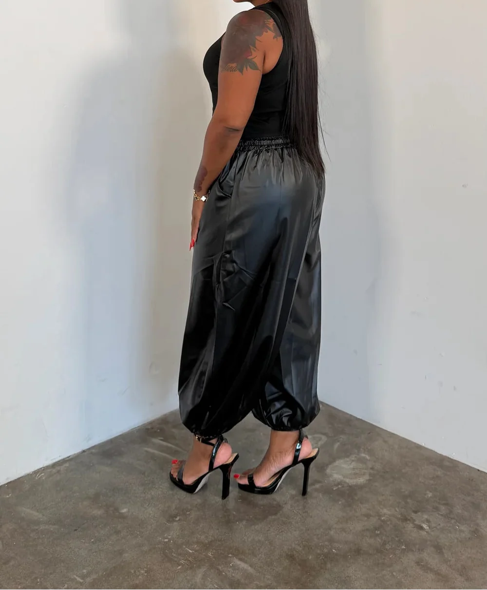Faux Leather Balloon Joggers (Plus)