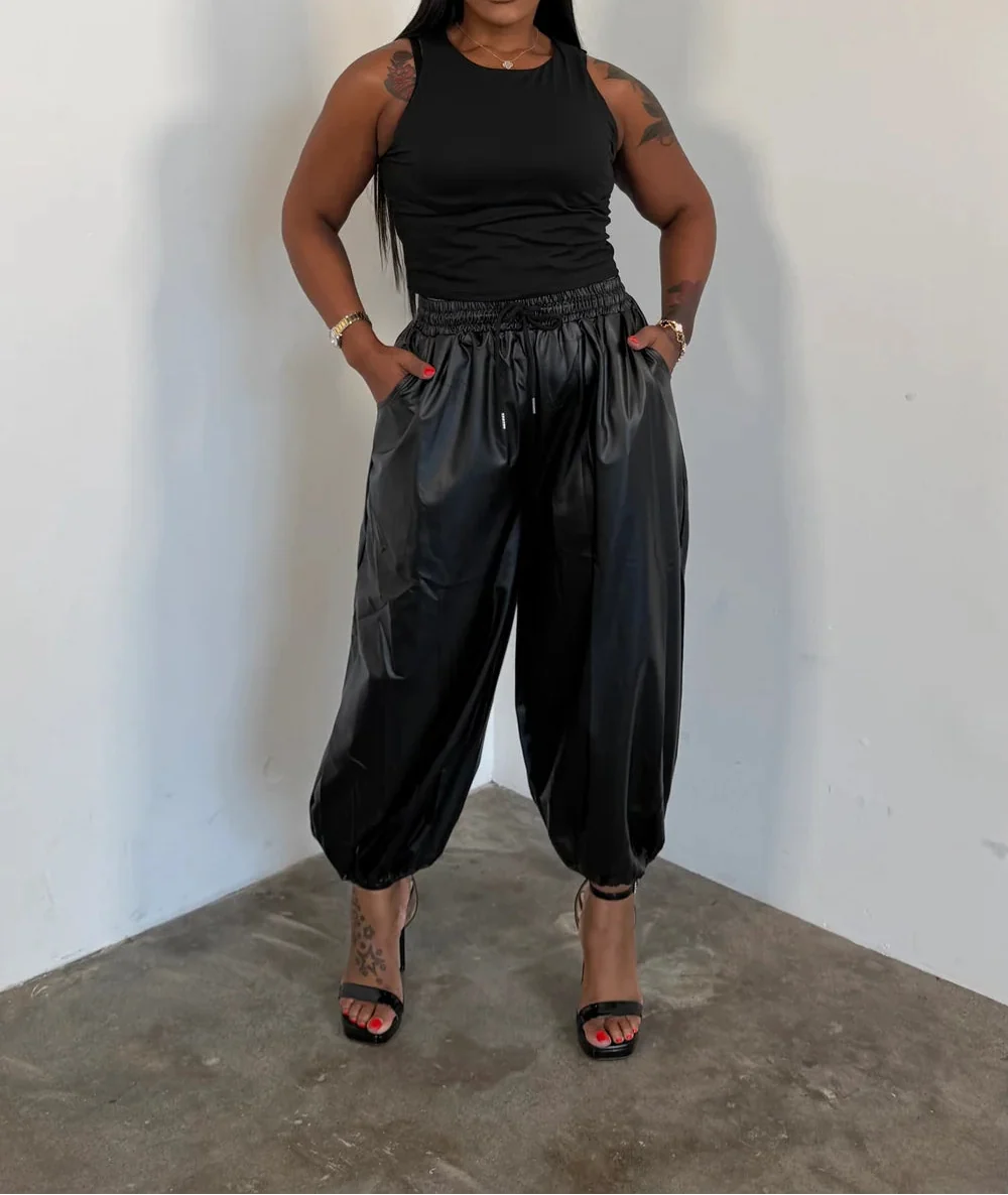 Faux Leather Balloon Joggers (Plus)