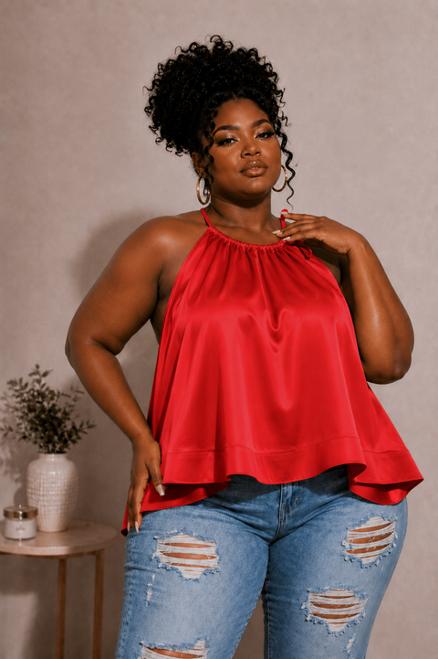 Satin Sleeveless Blouse (Plus)