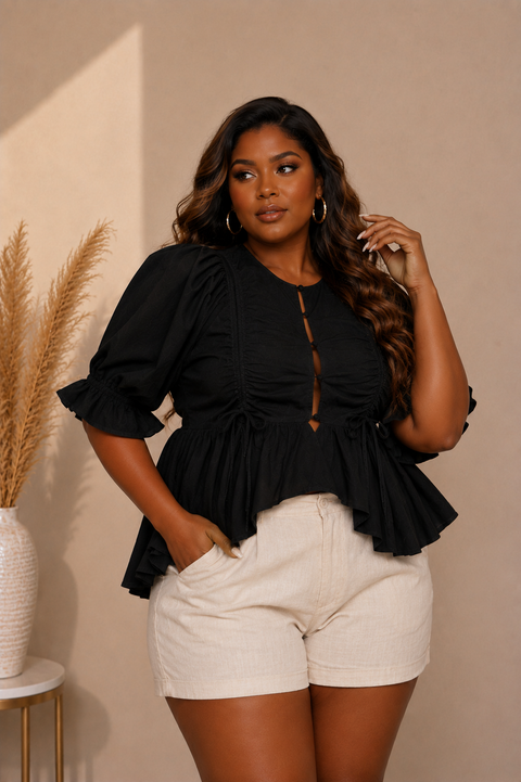 Peplum Button Up Blouse (Plus)