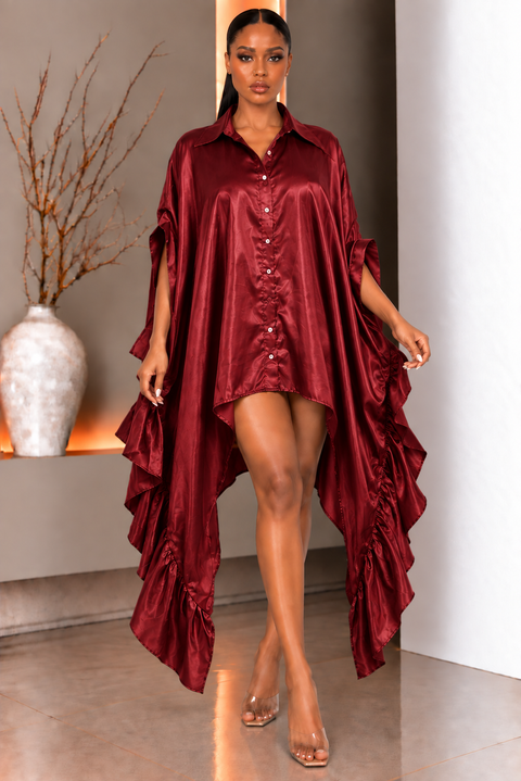 Satin Half Slv Oversize Shirt Dress
