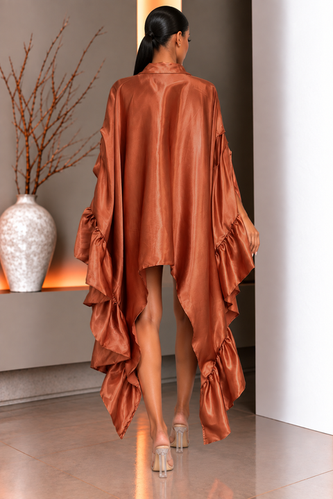 Satin Half Slv Oversize Shirt Dress