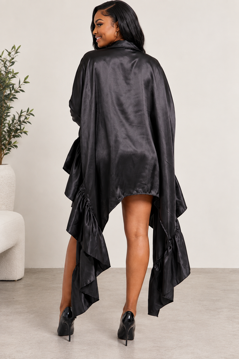 Satin Half Slv Oversize Shirt Dress (Plus)