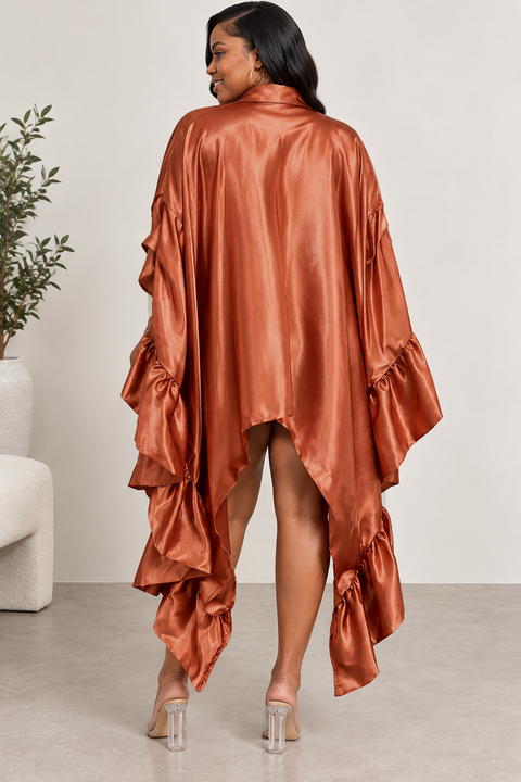 Satin Half Slv Oversize Shirt Dress (Plus)