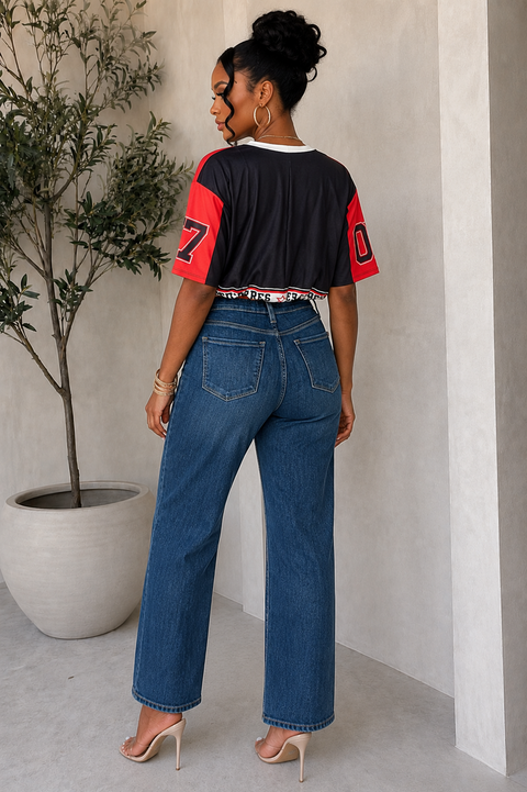Printed Bubble Crop Jersey Top