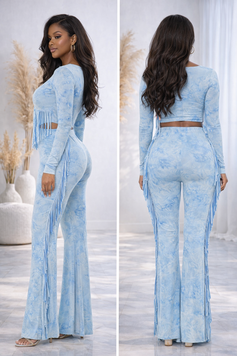 Tie Dye Fringe Top & Pants Set
